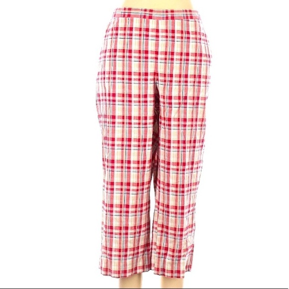 Vintage Alfred Dunner red plaid elastic rear pull on casual straight pants 16 - Picture 1 of 4
